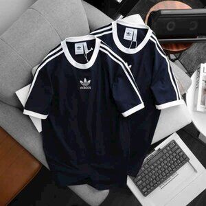 Adidas Classics Original 3 Stripes Tee Shirt Trefoil Retro Men Navy Dark Blue